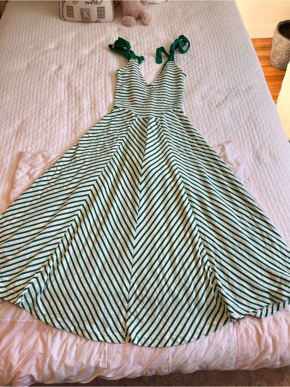 NWT Free People Green and White Striped Tie-Shoulder Women’s Dress